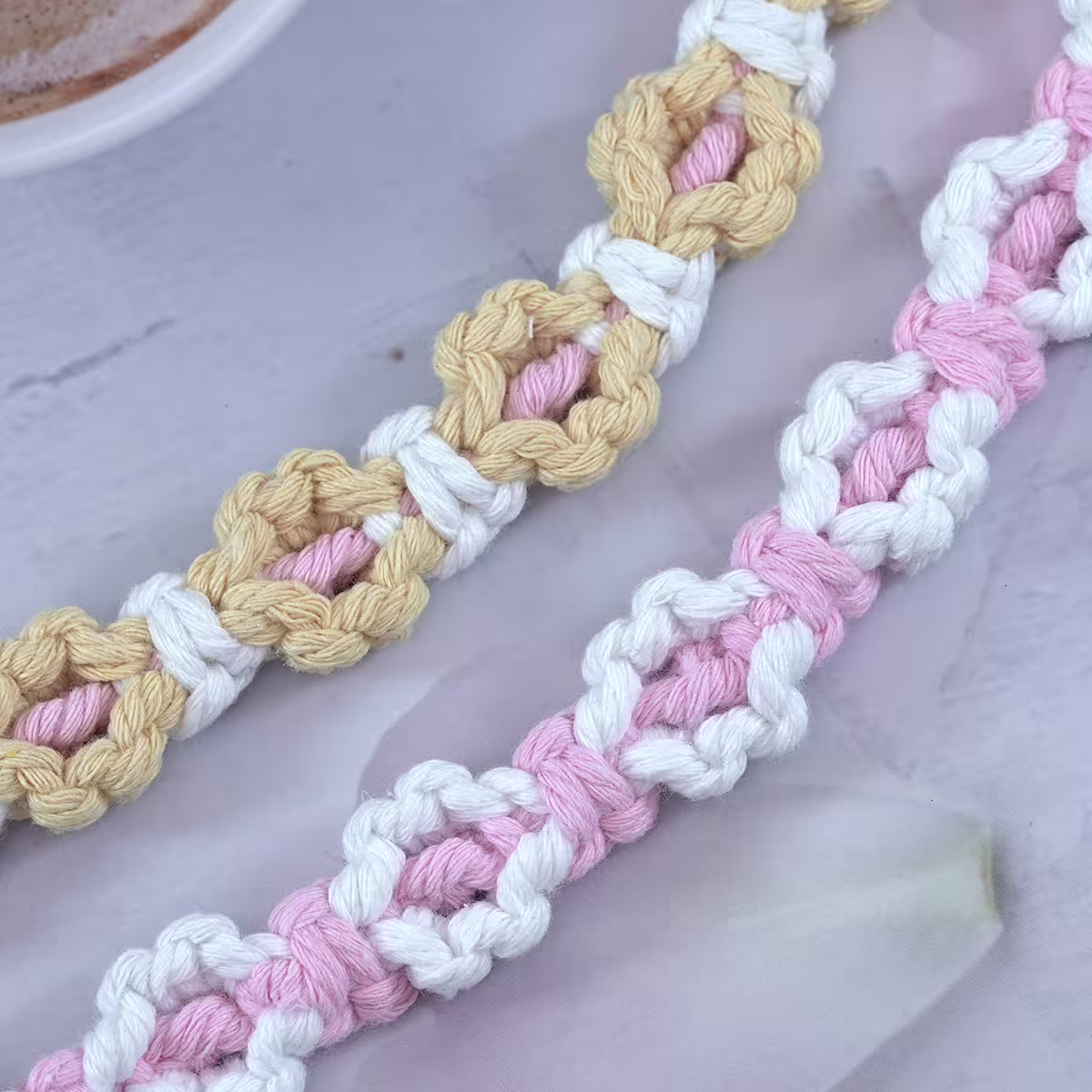 小花朵編織×手機腕帶掛繩×白黃-第3張