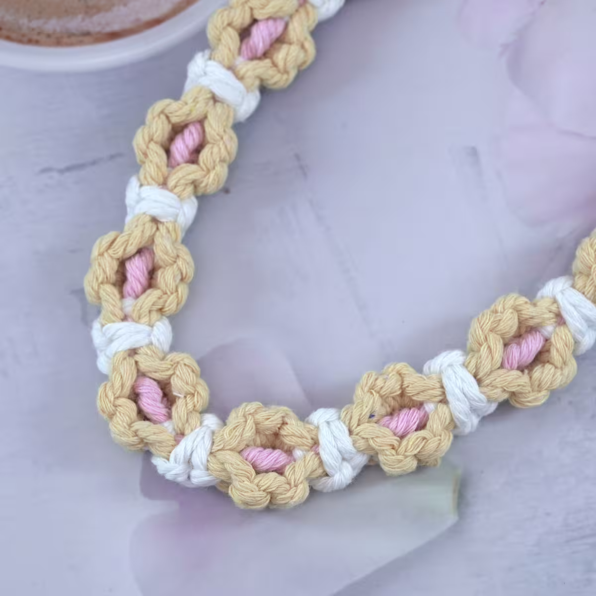 小花朵編織×手機腕帶掛繩×白黃-第4張