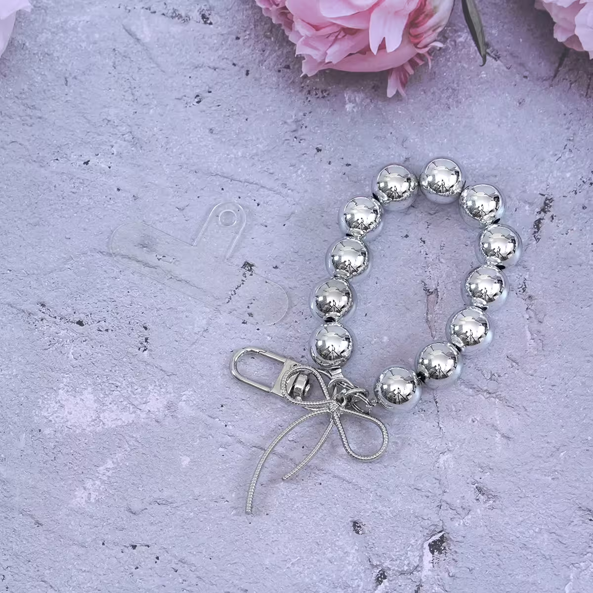 大銀珠細線蝴蝶結×手機掌上掛繩-第3張