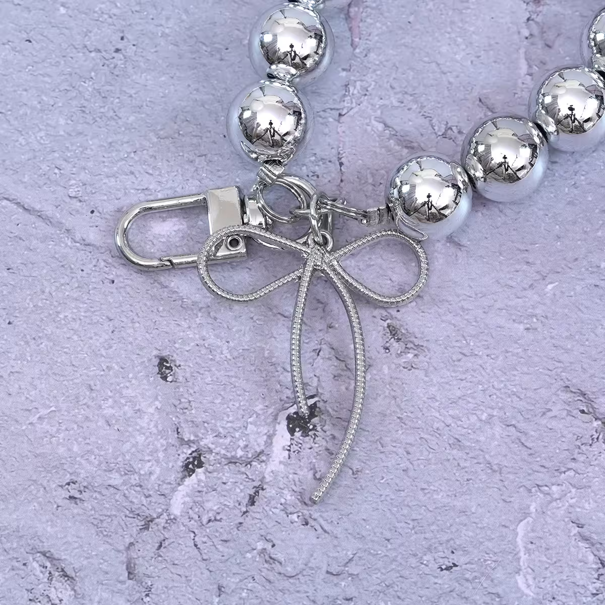 大銀珠細線蝴蝶結×手機掌上掛繩-第4張