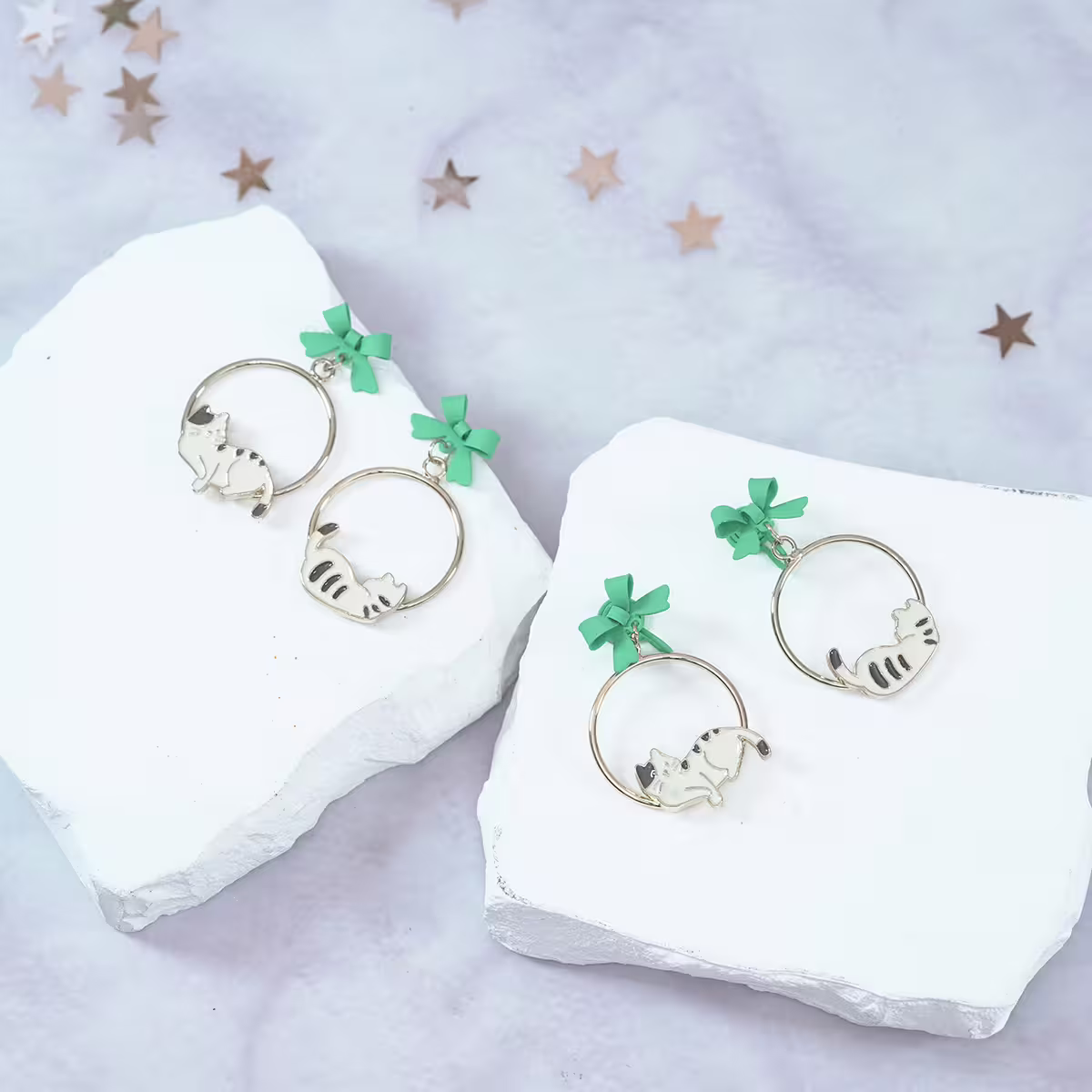 慵懶的貓咪×不對稱吊墜耳環-第3張