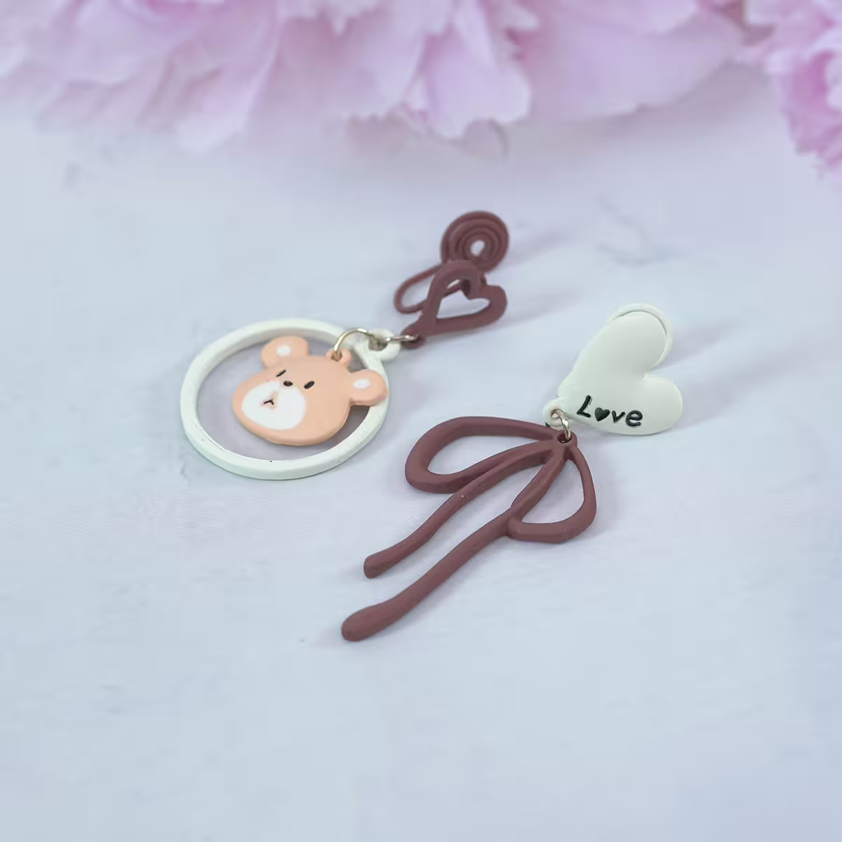 LOVE小熊蝴蝶結×不對稱蚊香盤U型耳夾-第3張