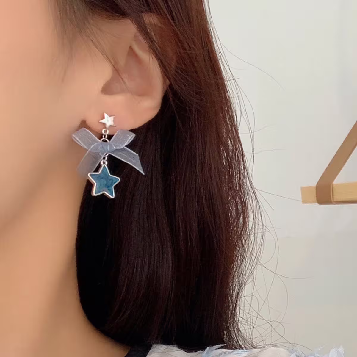 炫藍貓咪蝴蝶結星星×不對稱吊墜耳環-第5張