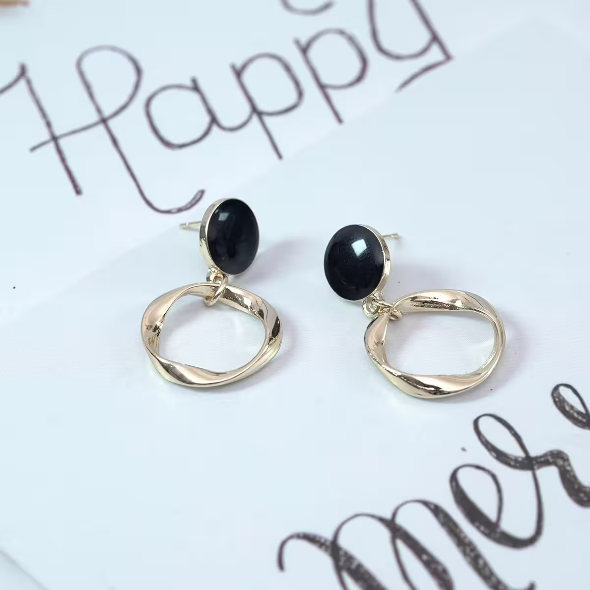 黑圓圈不規則外框×吊墜耳環-第2張