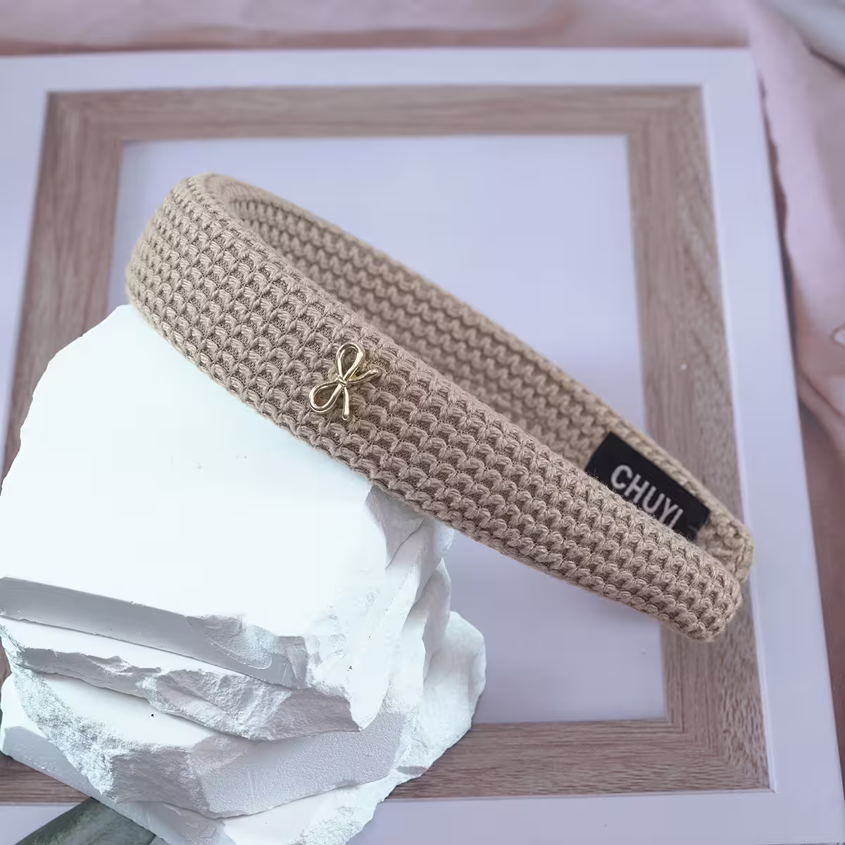 奶茶色羅紋蝴蝶結×髮箍-第1張