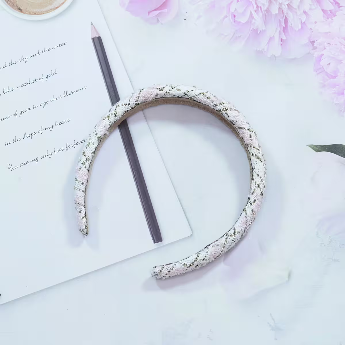 白底粉嫩小香風毛呢×髮箍-第3張