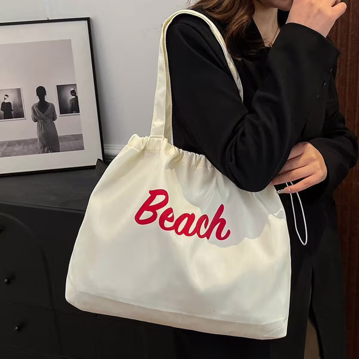 尼龍字母沙灘包×肩背包×白色-第6張