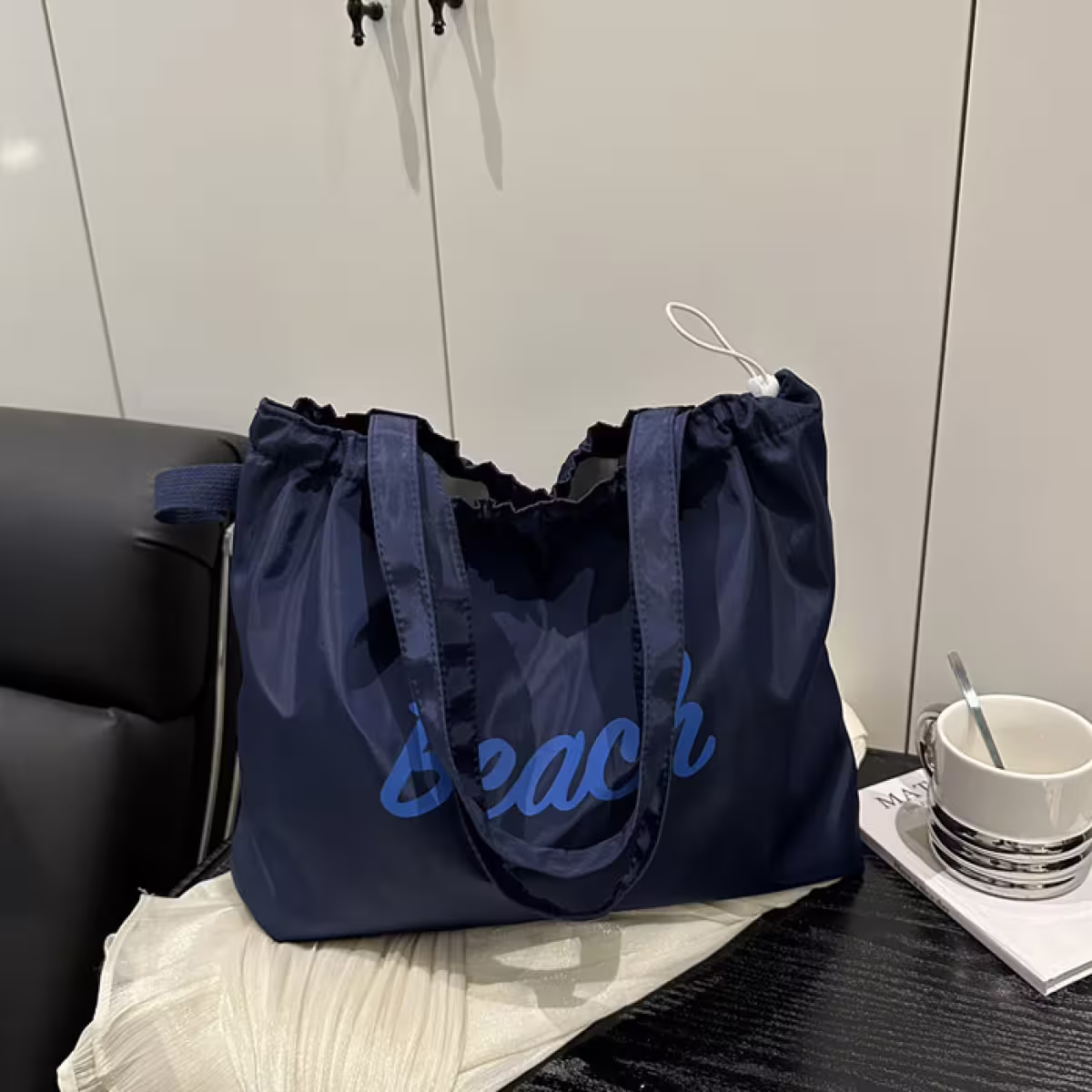 尼龍字母沙灘包×肩背包×深藍-第1張