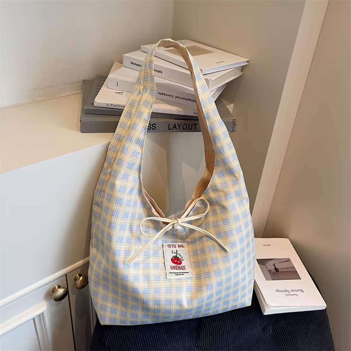 格紋蝴蝶結小蕃茄×肩背包×米黃-第3張