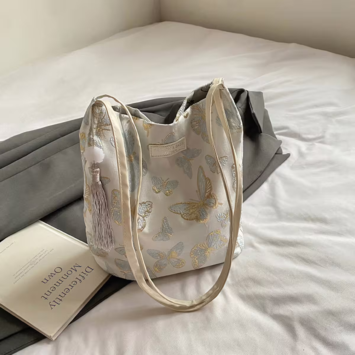 東方蝴蝶刺繡×肩背包×白色-第3張