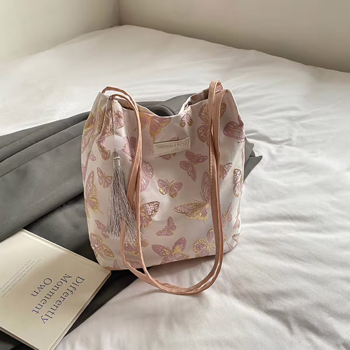 東方蝴蝶刺繡×肩背包×粉紅-第3張