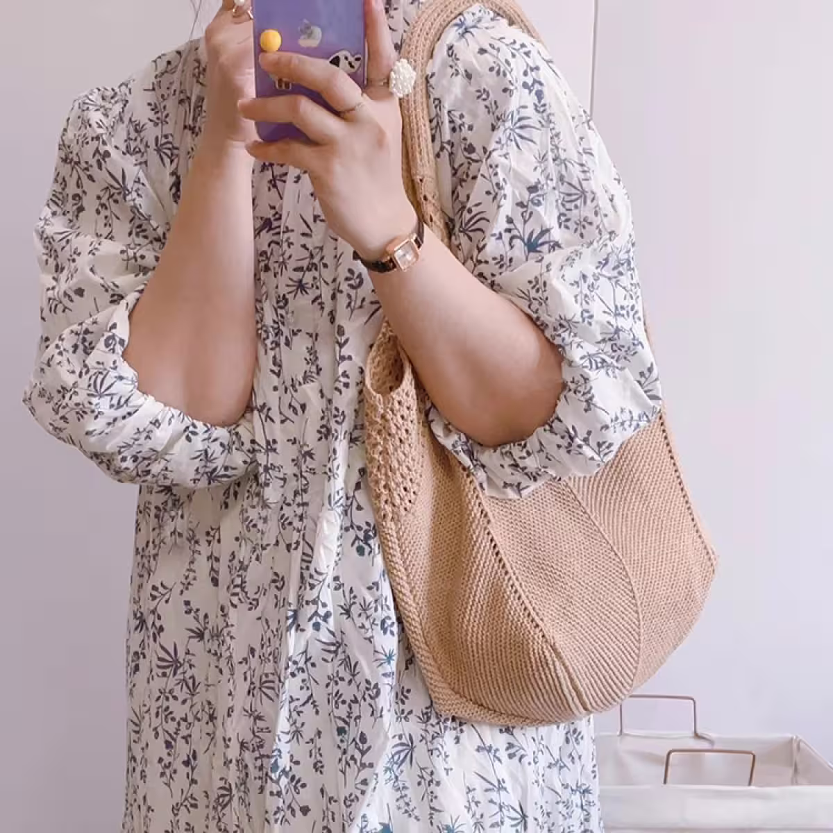 素色M型鏤空針織×肩背包×白色-第6張