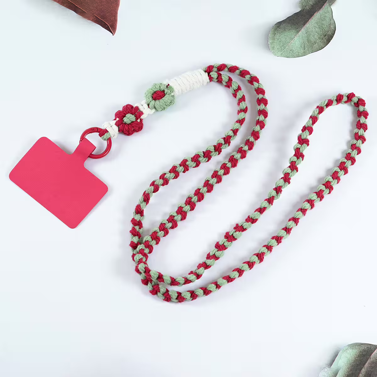 兩朵撞色小花×手機單勾掛脖吊繩×紅綠-第2張