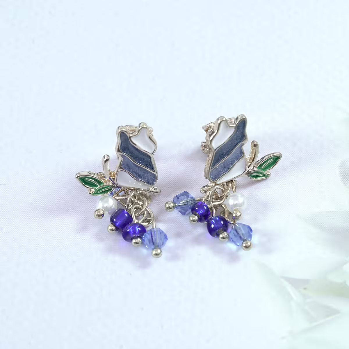 藍白漸層枝葉小貓咪×三角耳夾-第3張