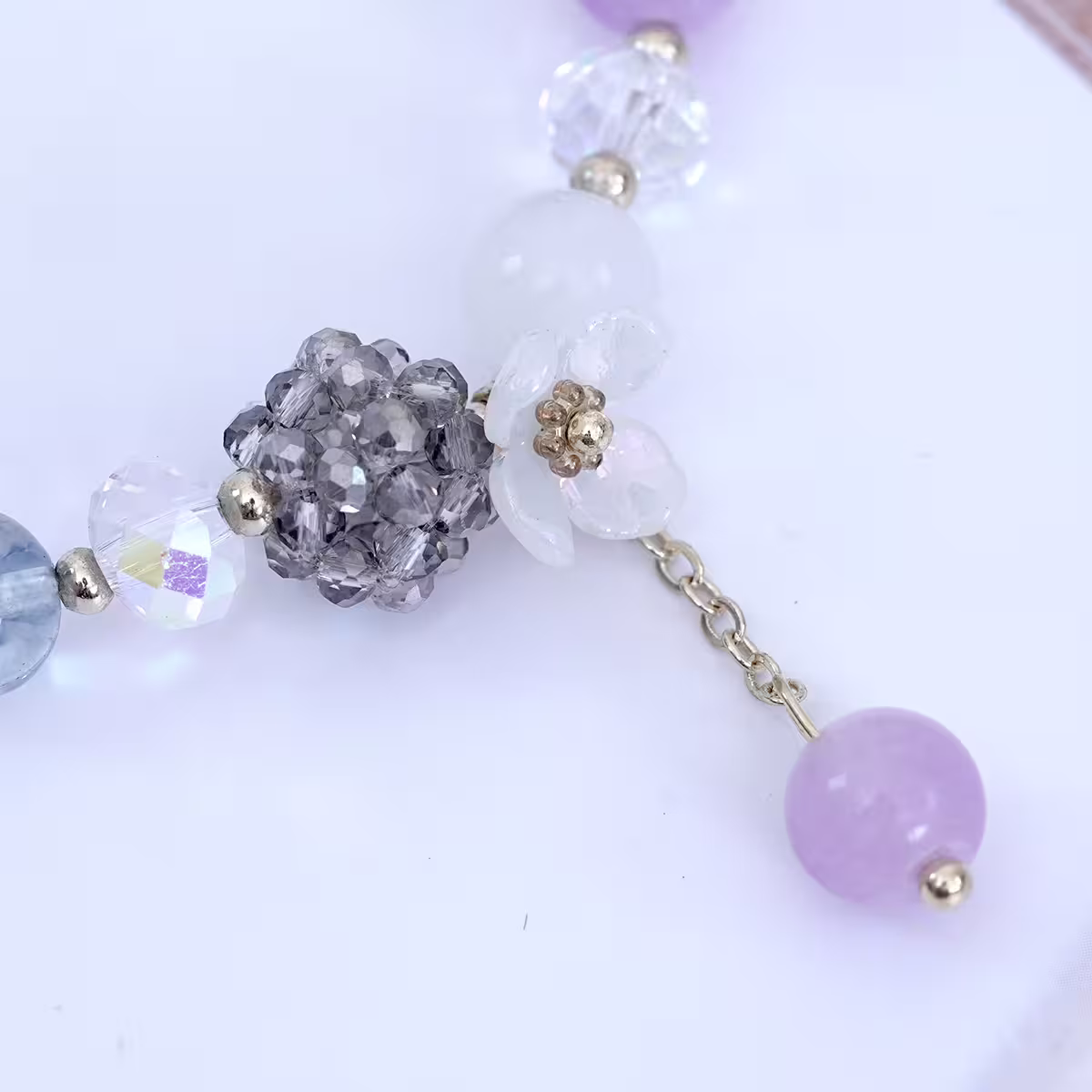 晶球貝殼花紫琉璃×固定式串珠手鍊×紫色-第4張