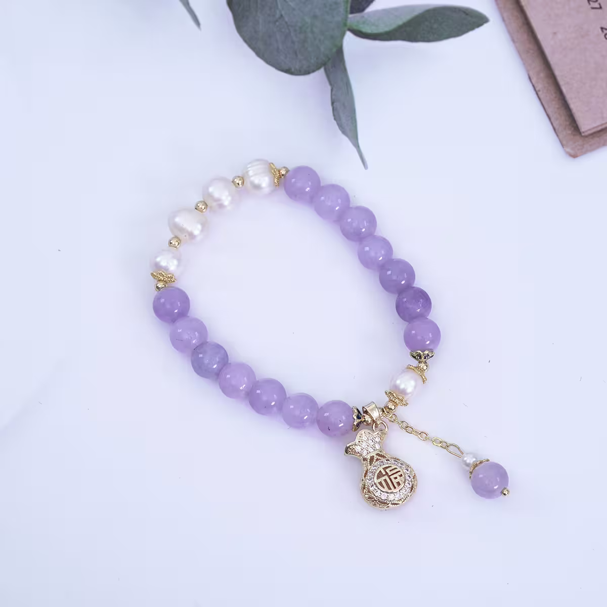 紫琉璃福袋流蘇×固定式串珠手鍊-第2張