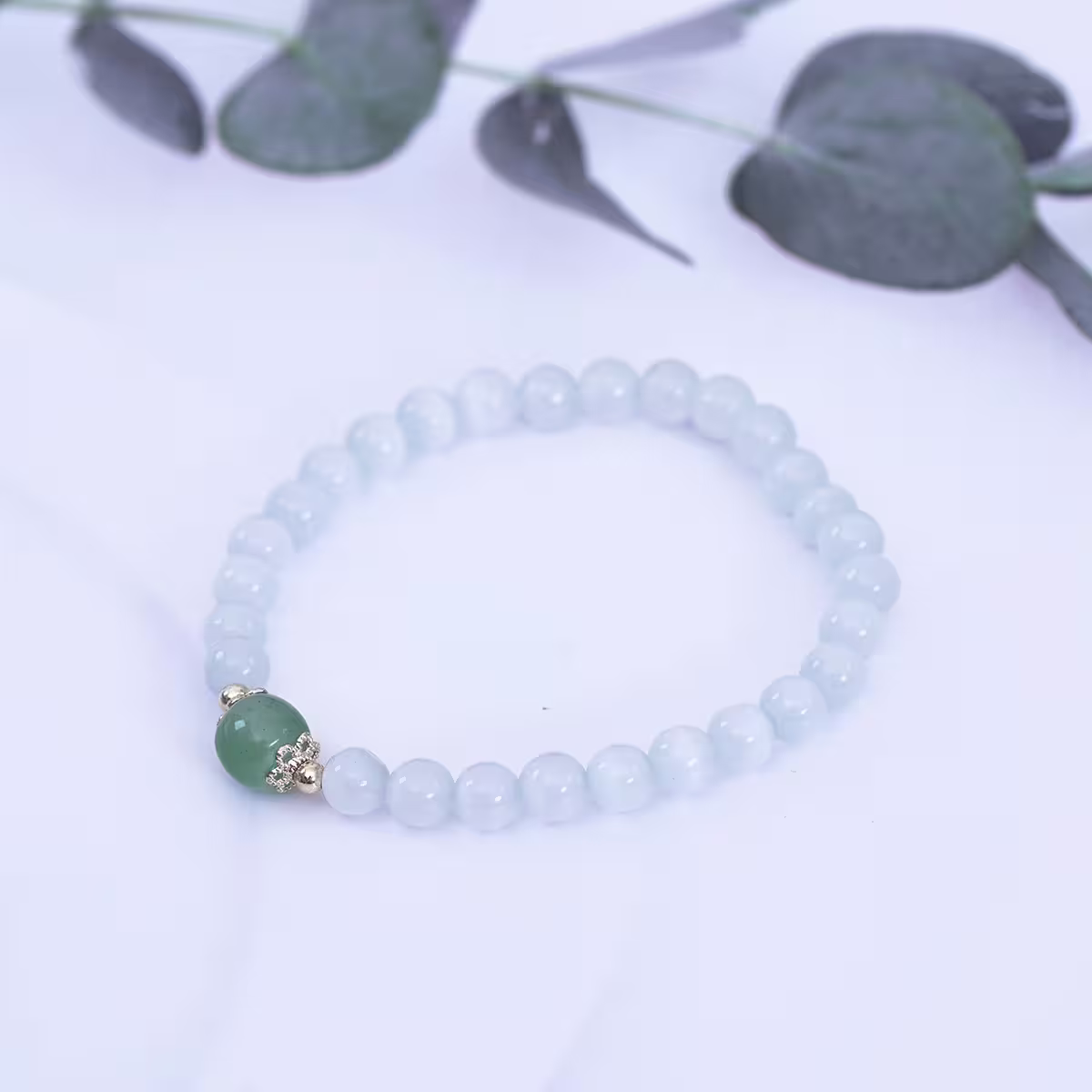 白琉璃一抹青×固定式串珠手鍊-第2張