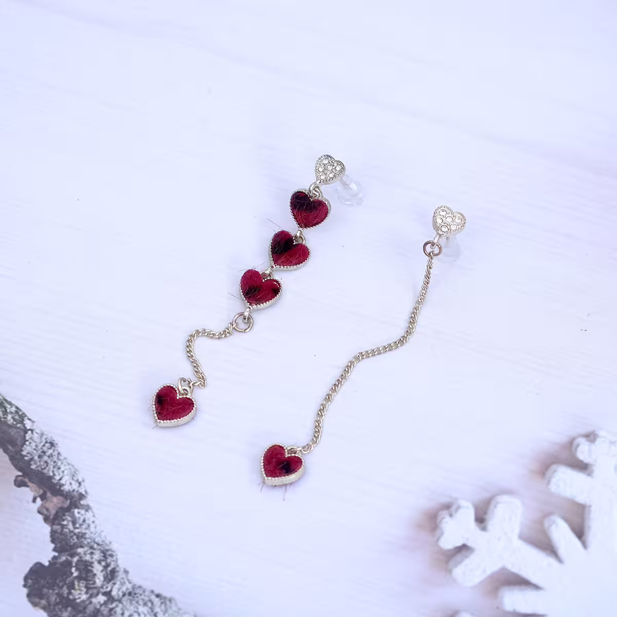 植絨紅豹愛心&times;不對稱吊墜耳環-第1張