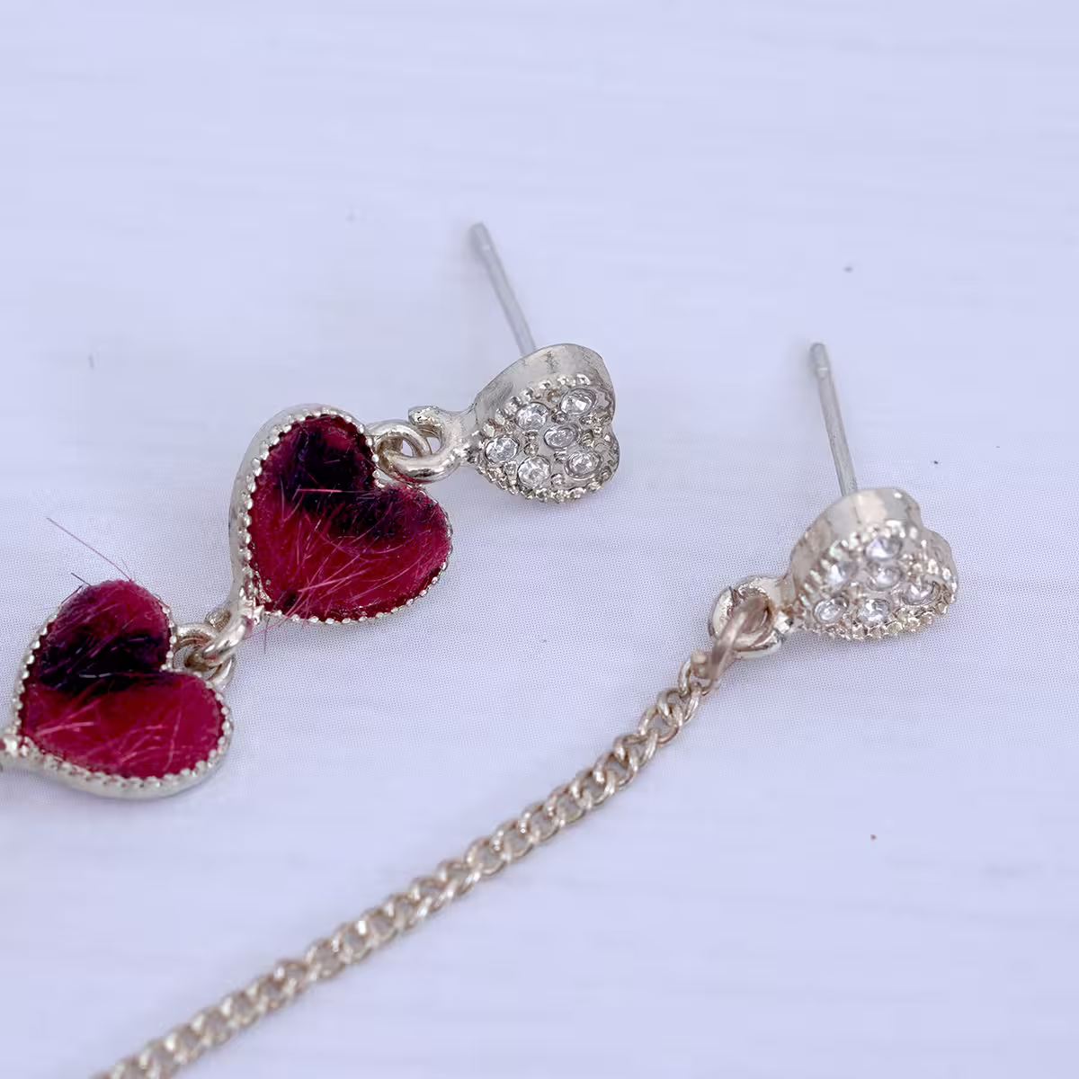 植絨紅豹愛心&times;不對稱吊墜耳環-第4張