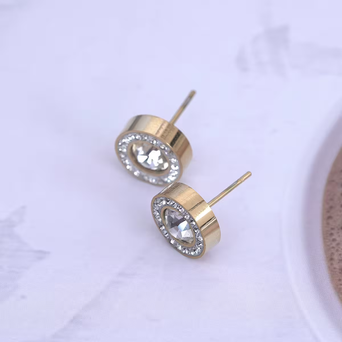 鋼飾×滿鑽圓圈×耳釘×金色-第4張