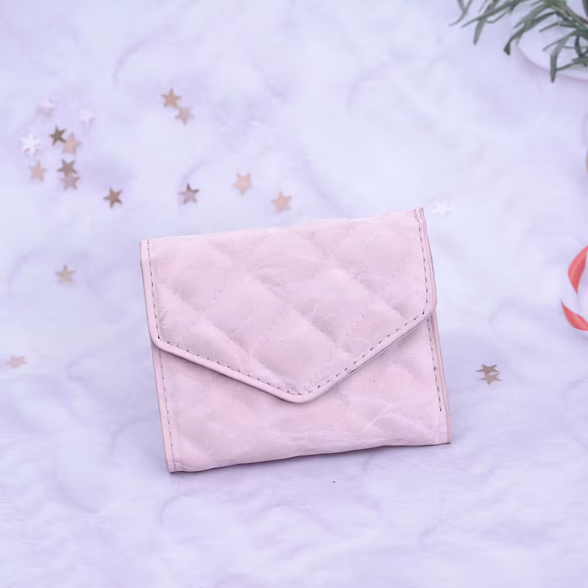 信封爆閃麂皮×三折短皮夾×粉紅-第1張