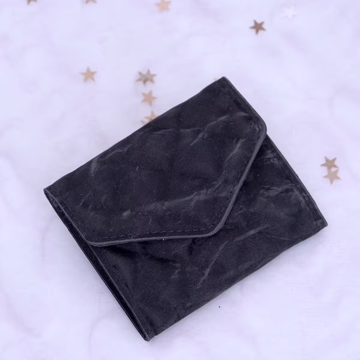 信封爆閃麂皮×三折短皮夾×黑色-第3張