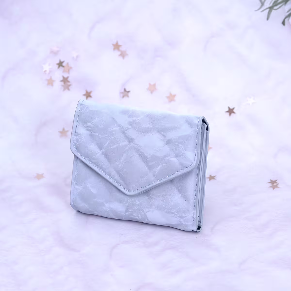 信封爆閃麂皮×三折短皮夾×藍色-第2張