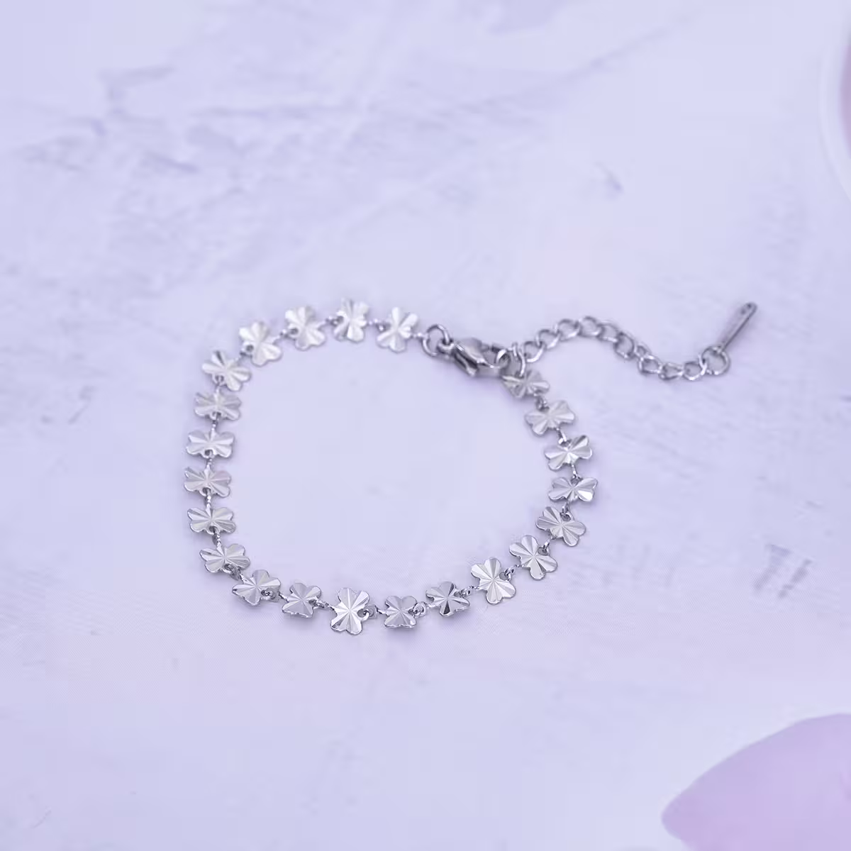 316鋼飾×四葉草壓花紋 ×手鍊×銀色-第2張