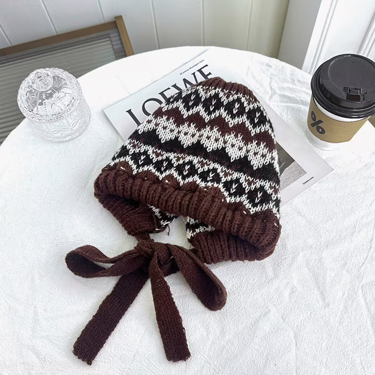 費爾島毛線格紋&times;毛帽&times;棕咖-第1張