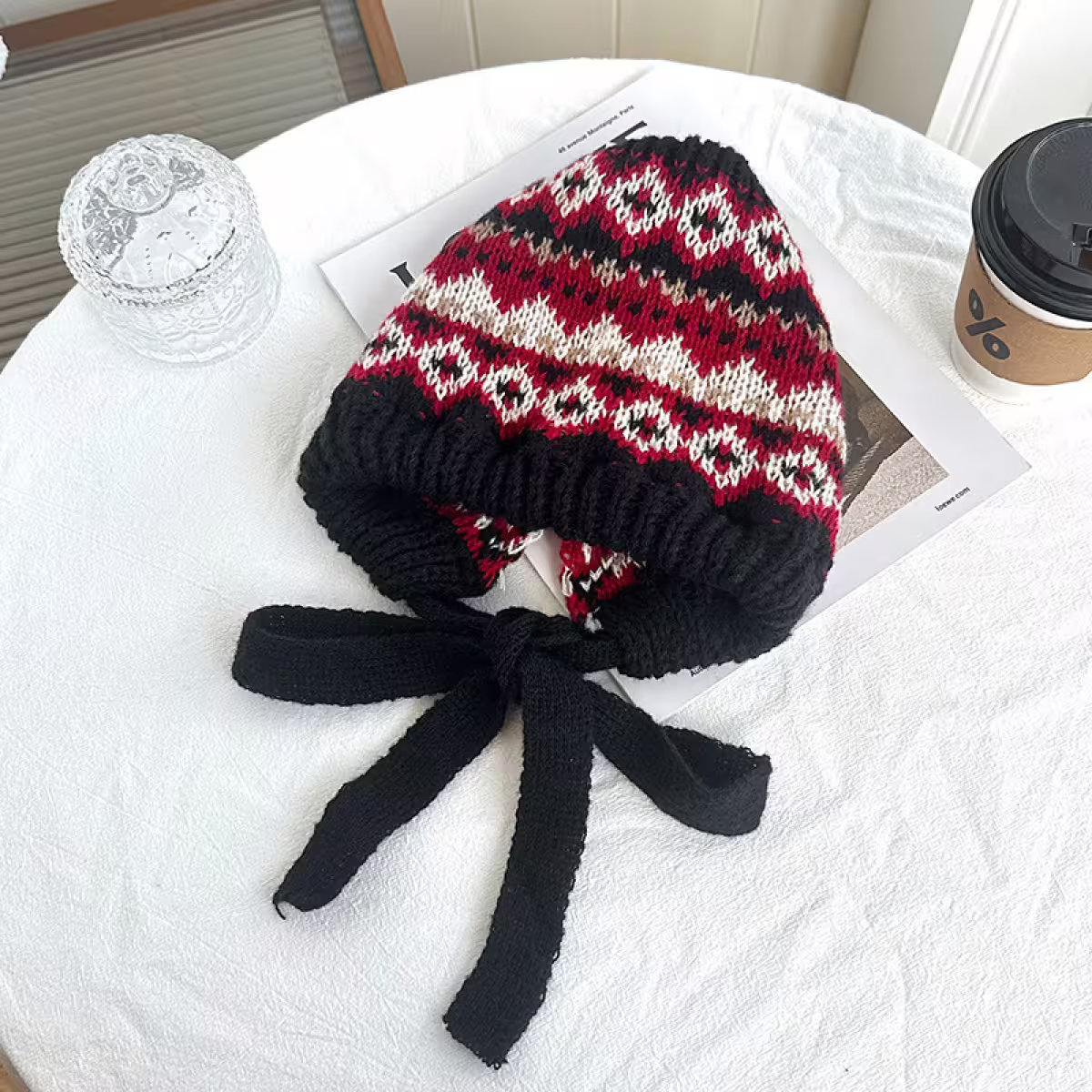 費爾島毛線格紋×毛帽×黑紅-第1張
