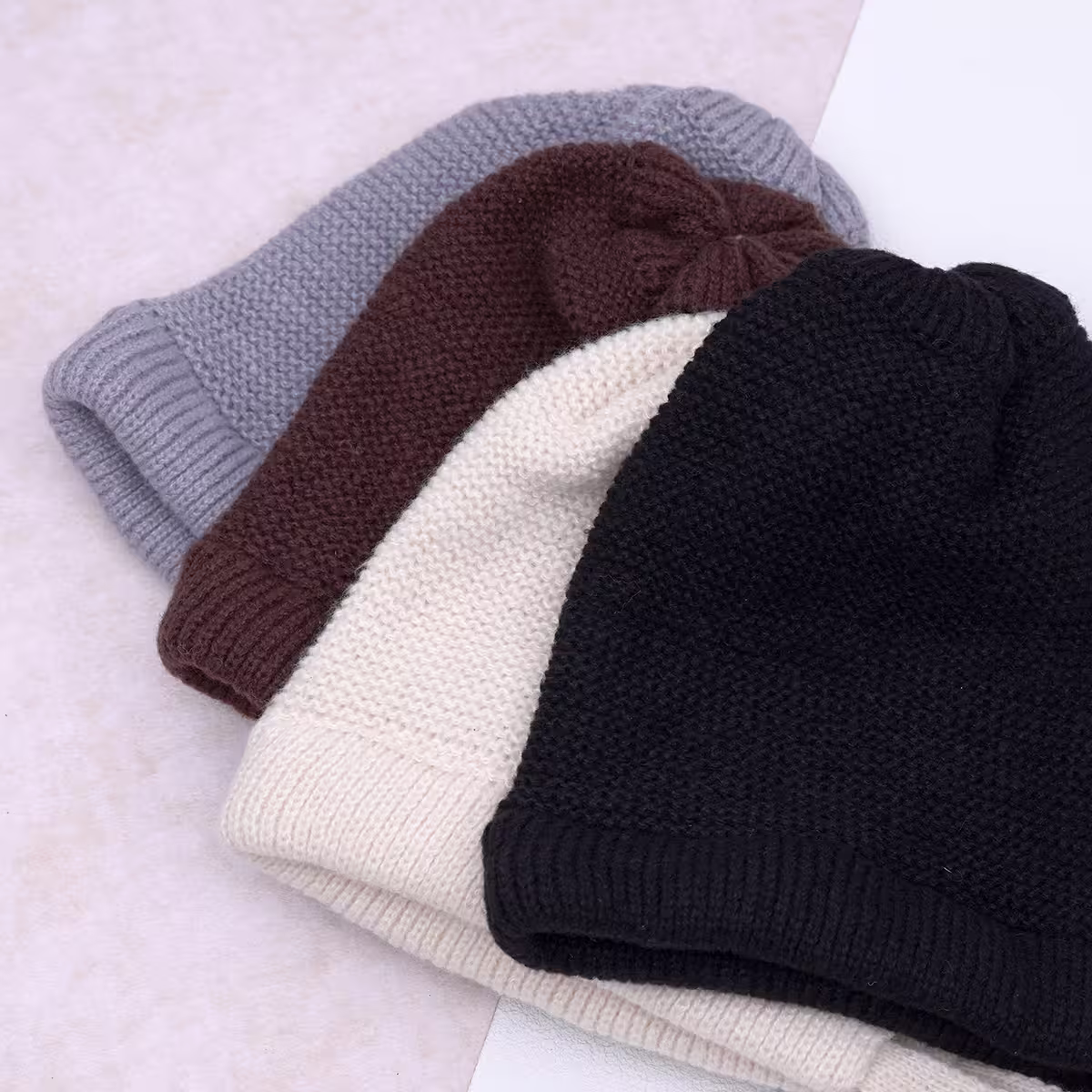 素色毛線綁帶×毛帽×灰色-第5張