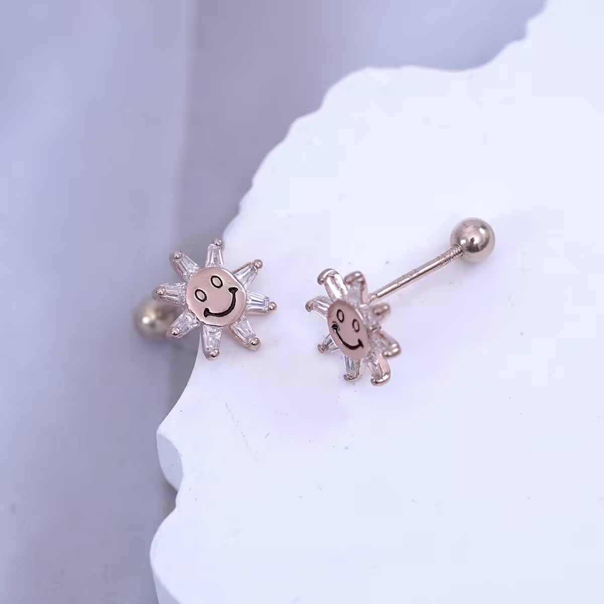 玫瑰金太陽花×轉珠耳環-第2張