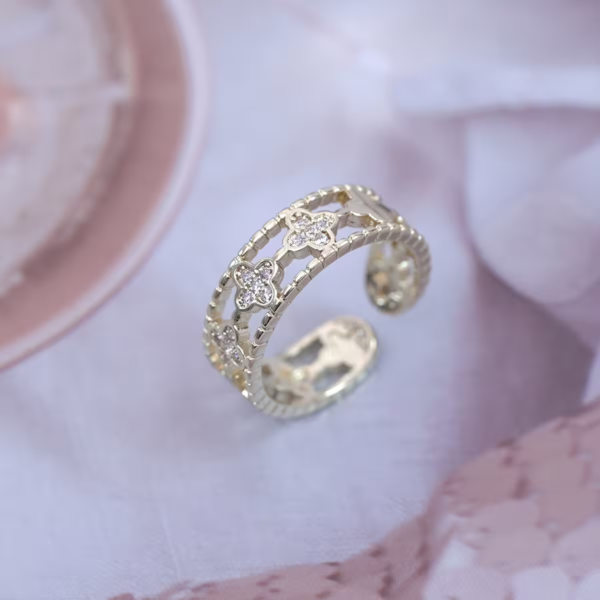 四葉草鏤空晶鑽×開口戒指×共二色-第3張