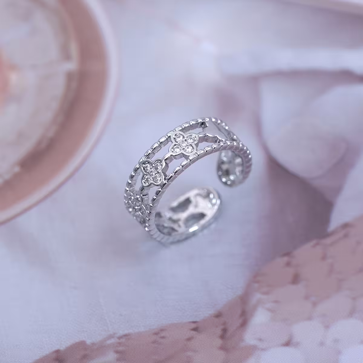 四葉草鏤空晶鑽×開口戒指×共二色-第4張