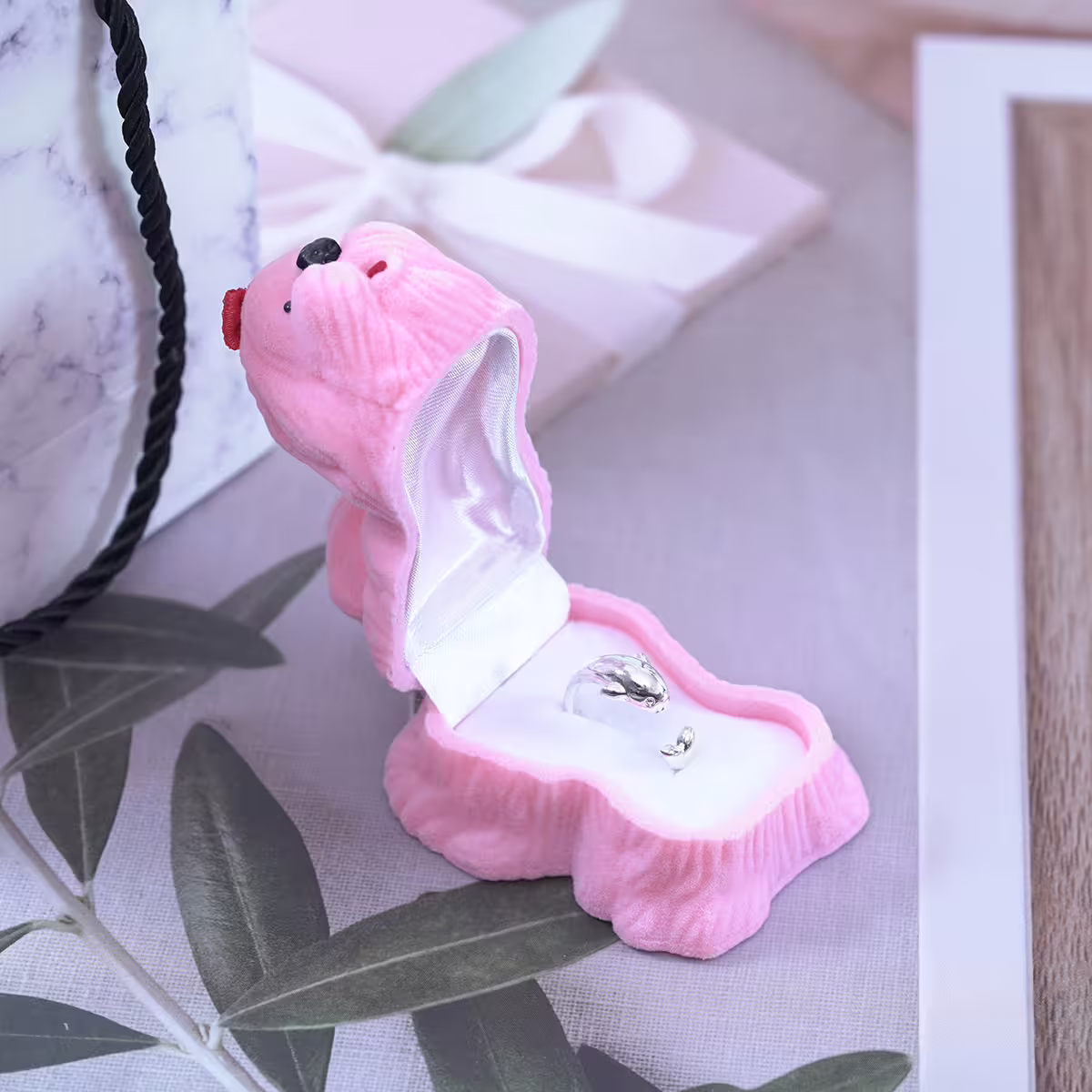 粉紅小狗×適用戒指/項鍊/手鍊×絨布盒-第2張