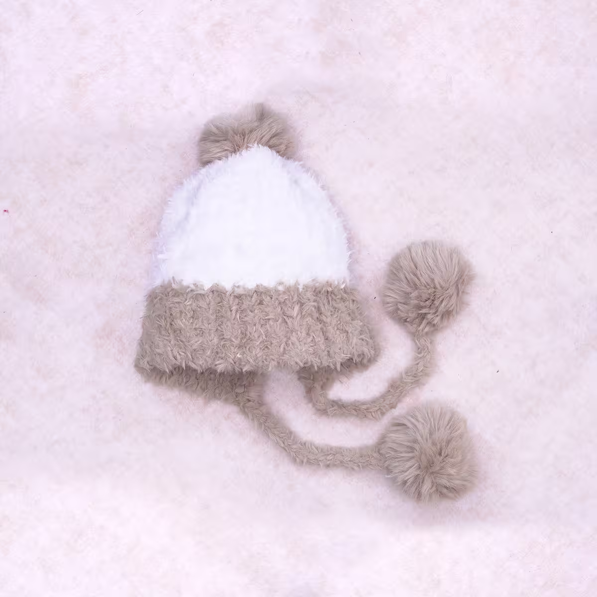 毛球拼色仿貂毛×毛帽×白色-第1張