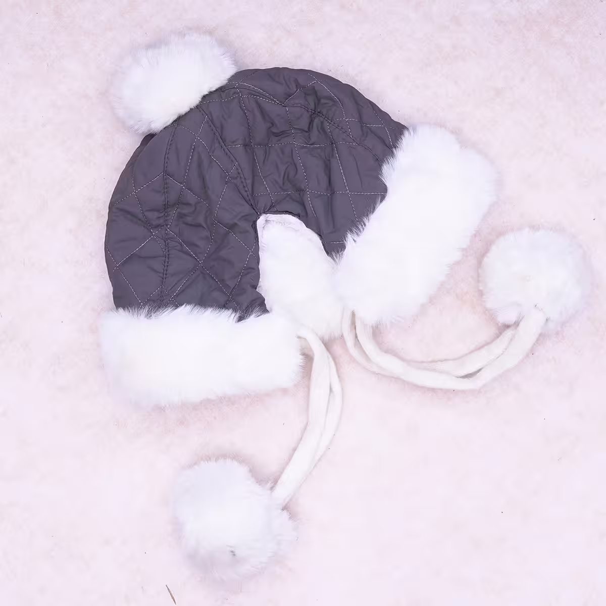 空氣菱格紋仿貂毛×毛帽×灰色-第2張