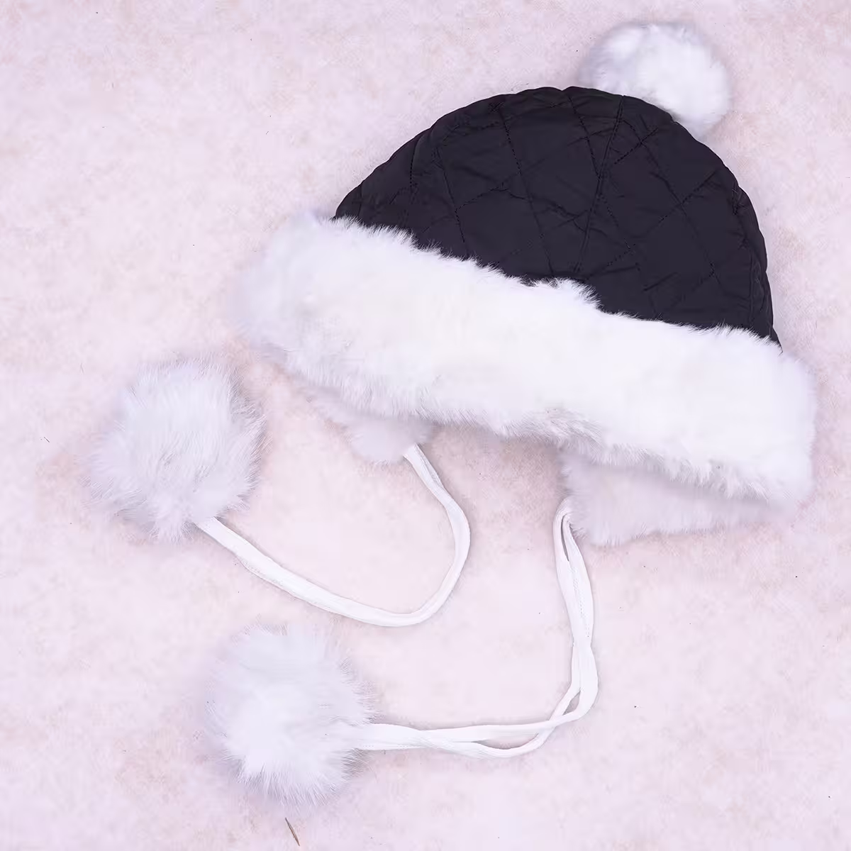 空氣菱格紋仿貂毛×毛帽×黑色-第1張