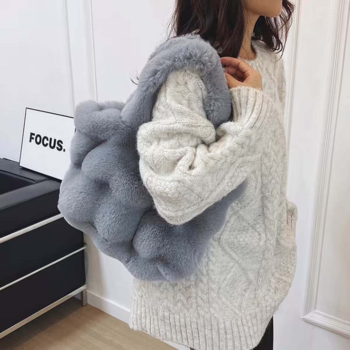 毛毛波堤×肩背袋×灰色-第5張