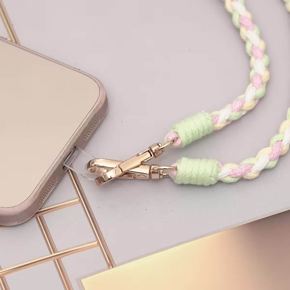 細繩四色小麻花&times;手機斜背雙勾掛繩&times;綠+黃+粉+白-第4張