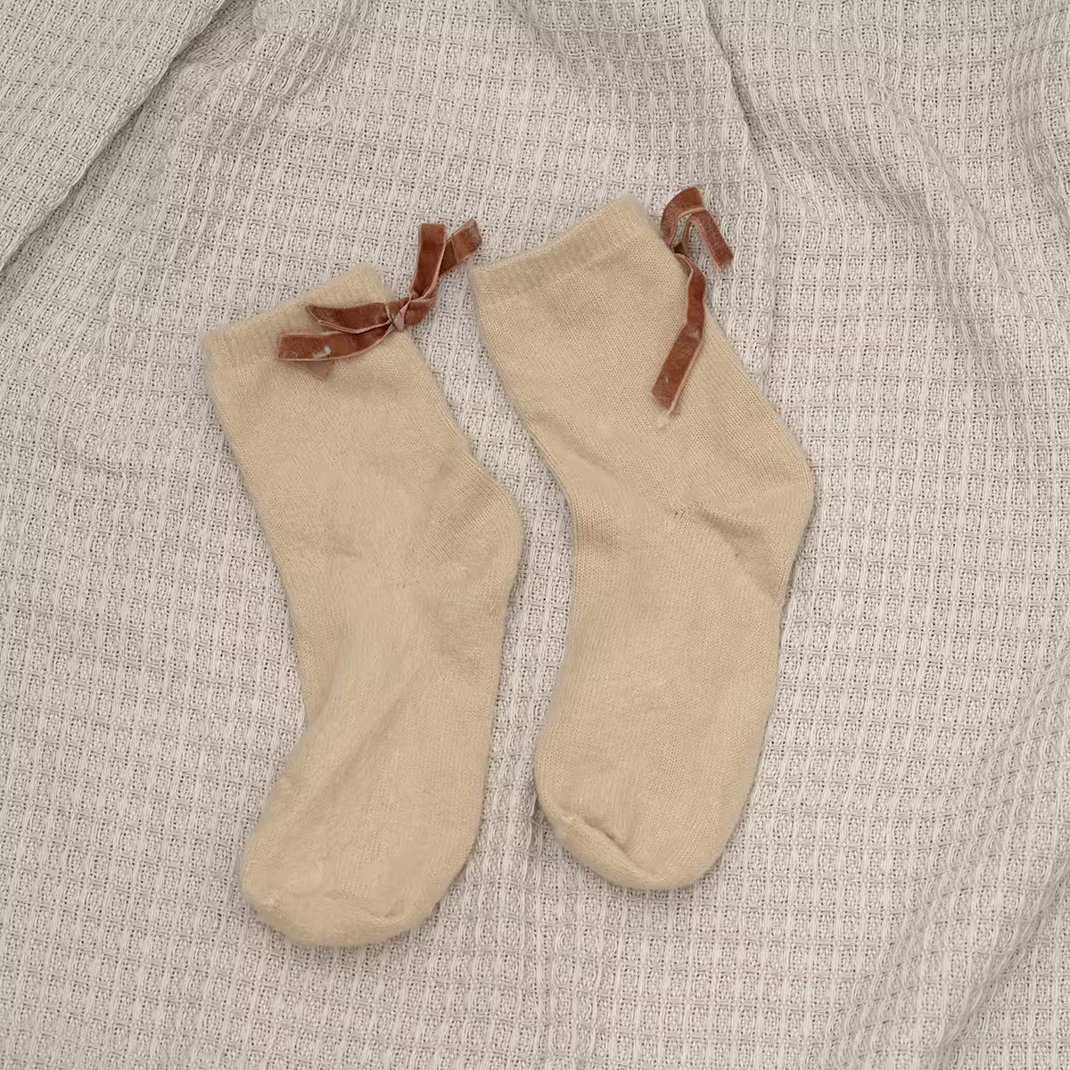 蝴蝶結毛襪&times;中筒襪&times;四雙套件襪子組-第5張