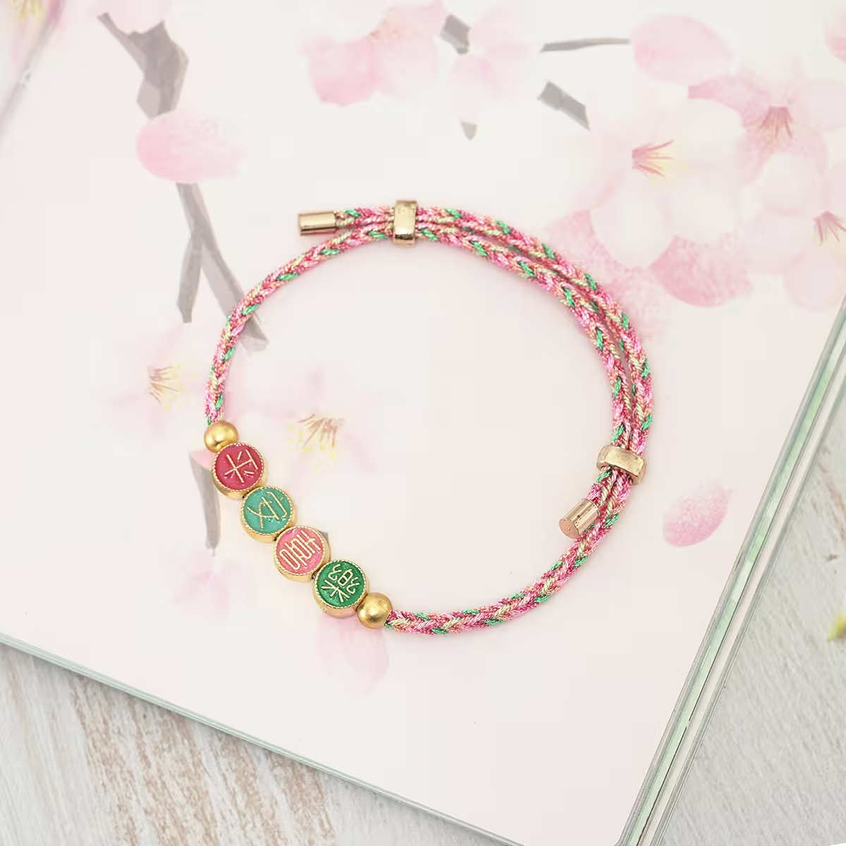 平安喜樂&times;粉紅五彩繩&times;拉繩手鍊-第1張