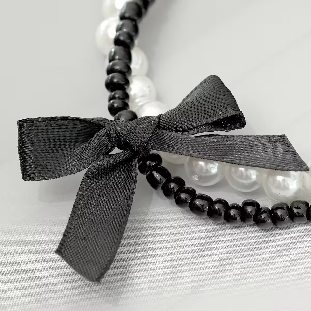 芭蕾風蝴蝶結珍珠&times;雙層手機腕帶掛繩&times;黑色-第5張