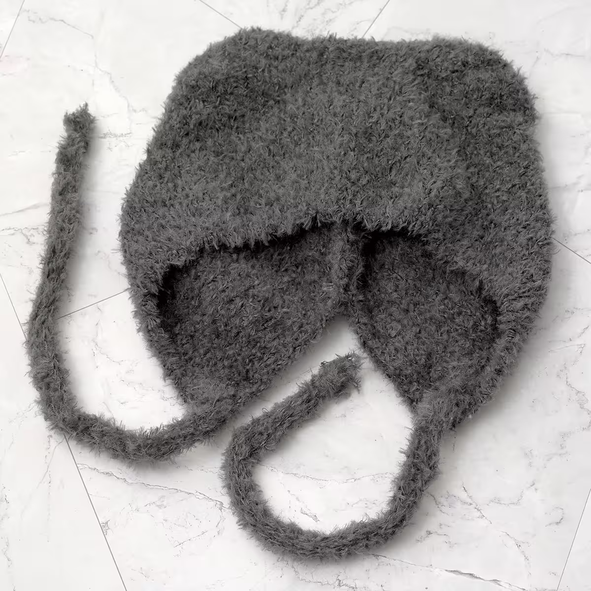 羔毛繫繩小耳朵&times;毛帽&times;灰色-第3張