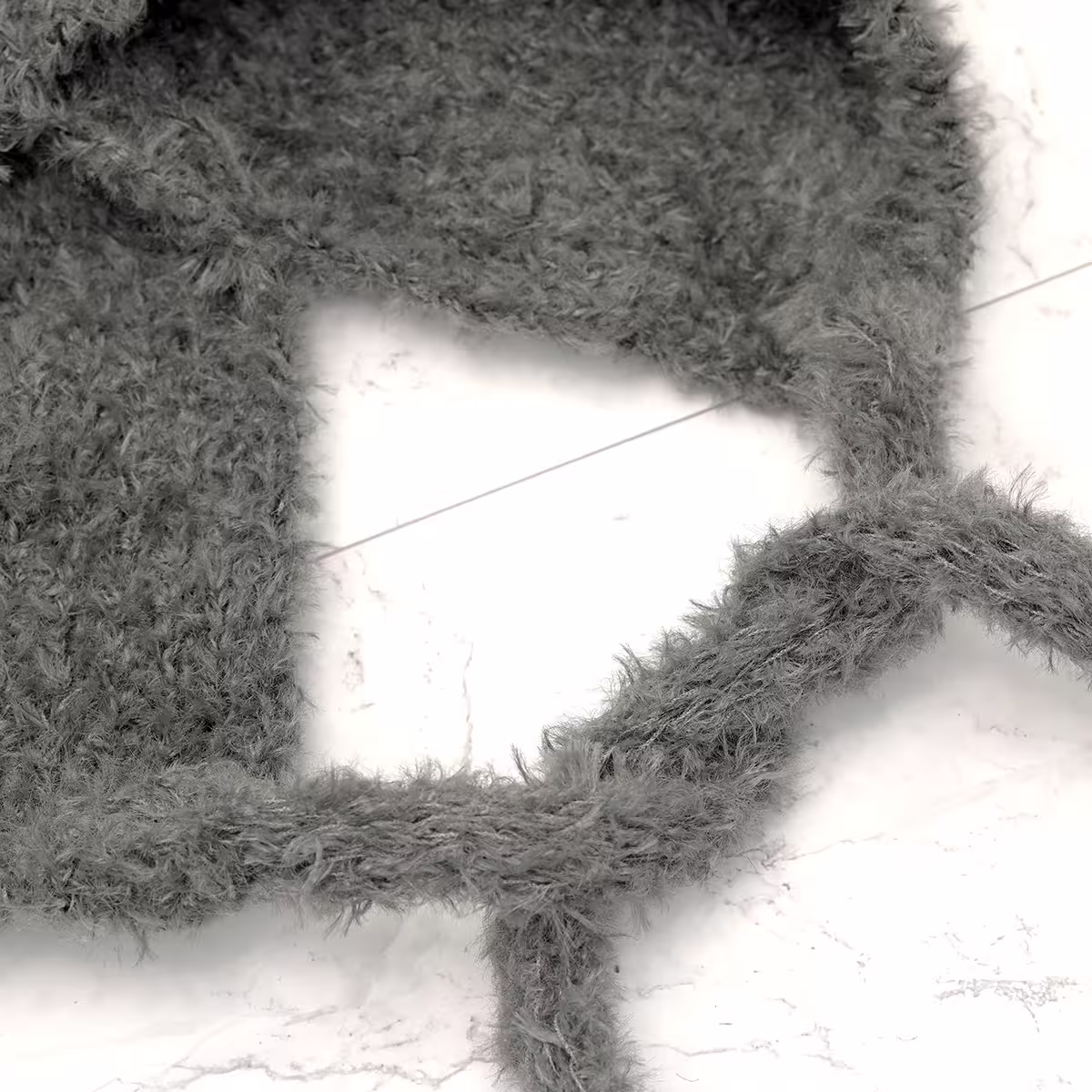 羔毛繫繩小耳朵&times;毛帽&times;灰色-第4張