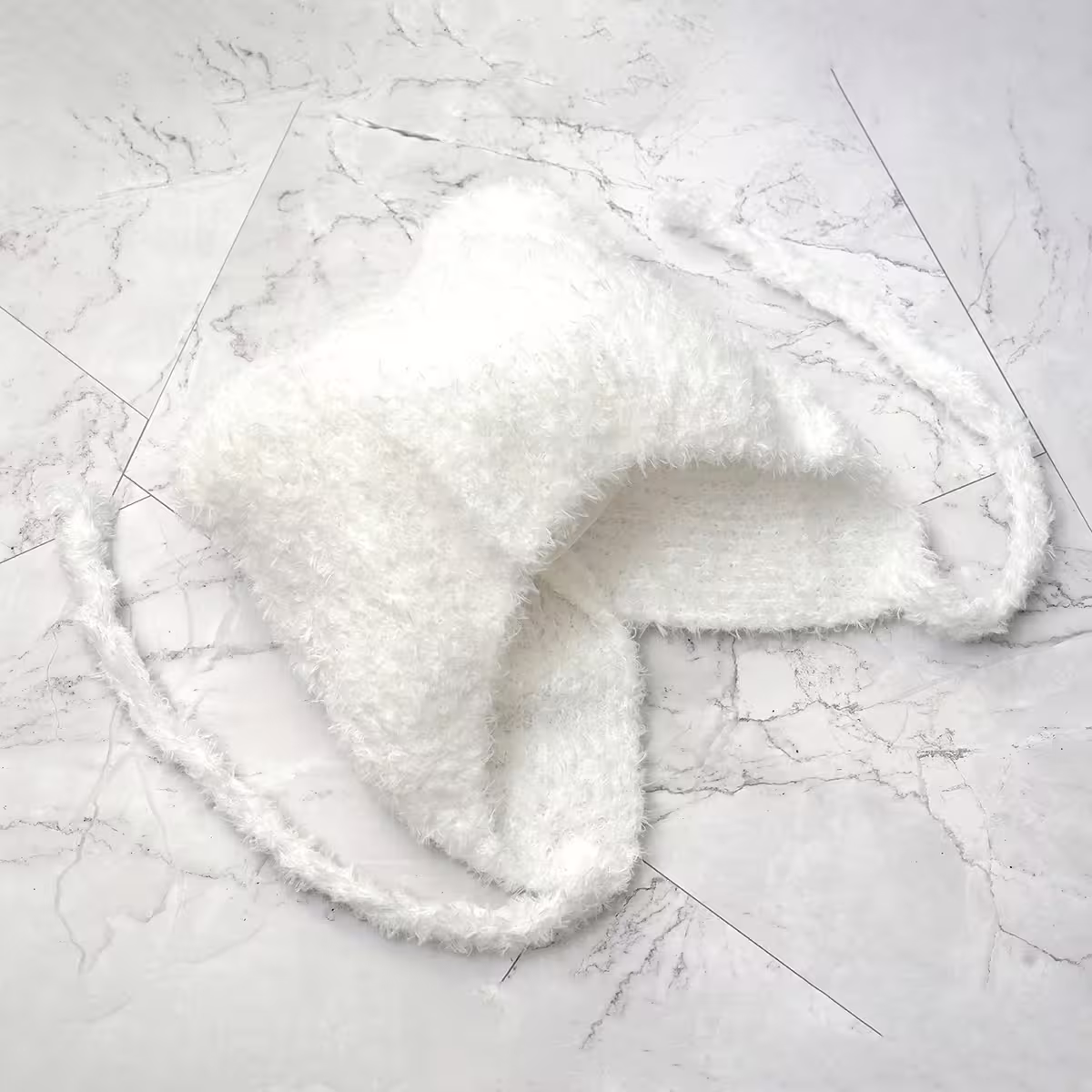 羔毛繫繩小耳朵&times;毛帽&times;白色-第1張