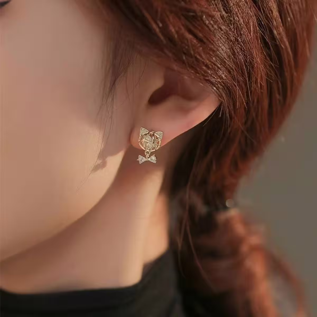 立體鏤空貓咪&times;吊墜耳環-第5張