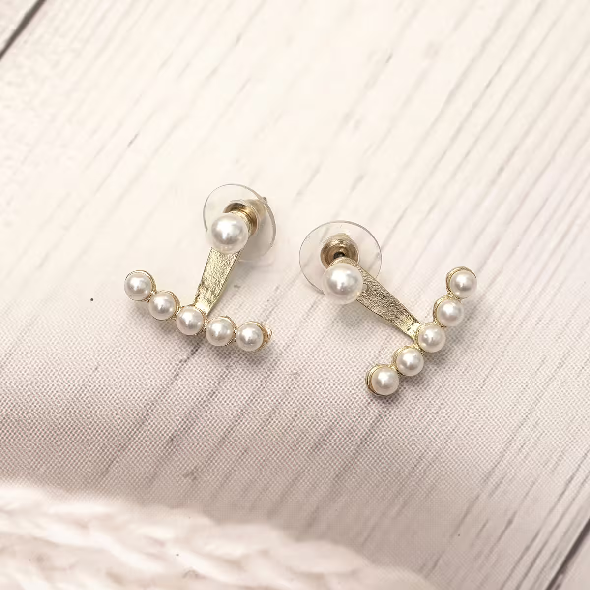 珍珠弧型&times;後掛式吊墜耳環-第1張