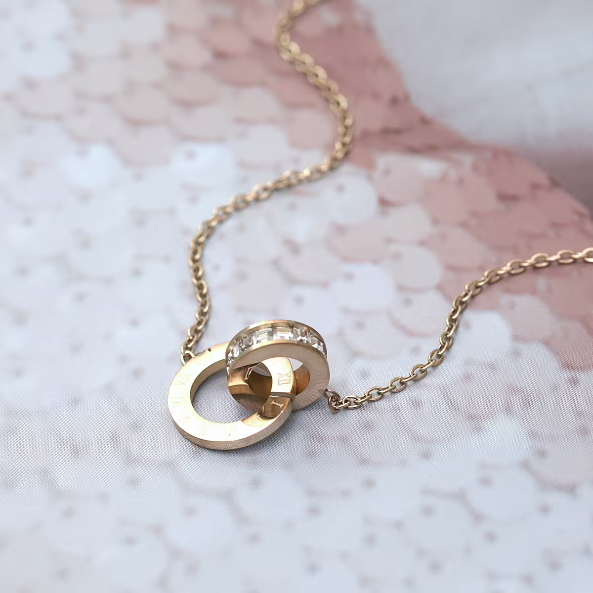 316鋼飾&times;雙環晶鑽&times;項鍊&times;金色-第1張