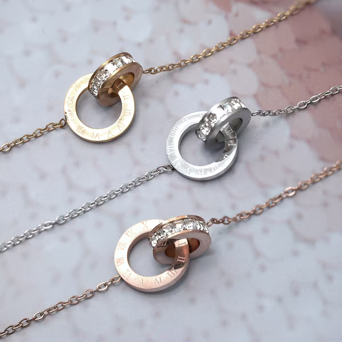 316鋼飾&times;雙環晶鑽&times;項鍊&times;玫瑰金-第4張